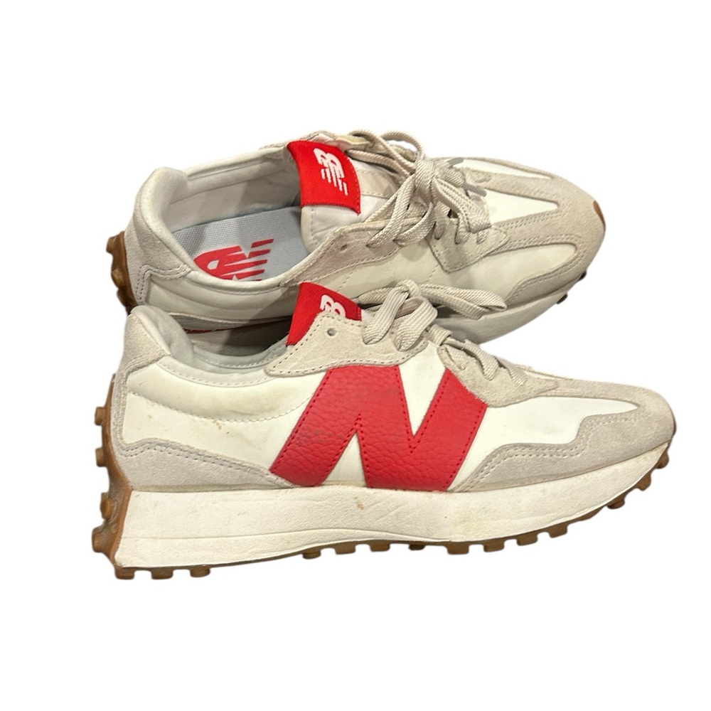 New Balance 327 White and Red Sneakers - Picture 3 of 8